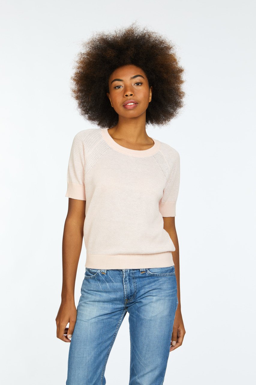 Les-Racines-Du-Ciel-Short-Sleeves-Sweater-Pink/White