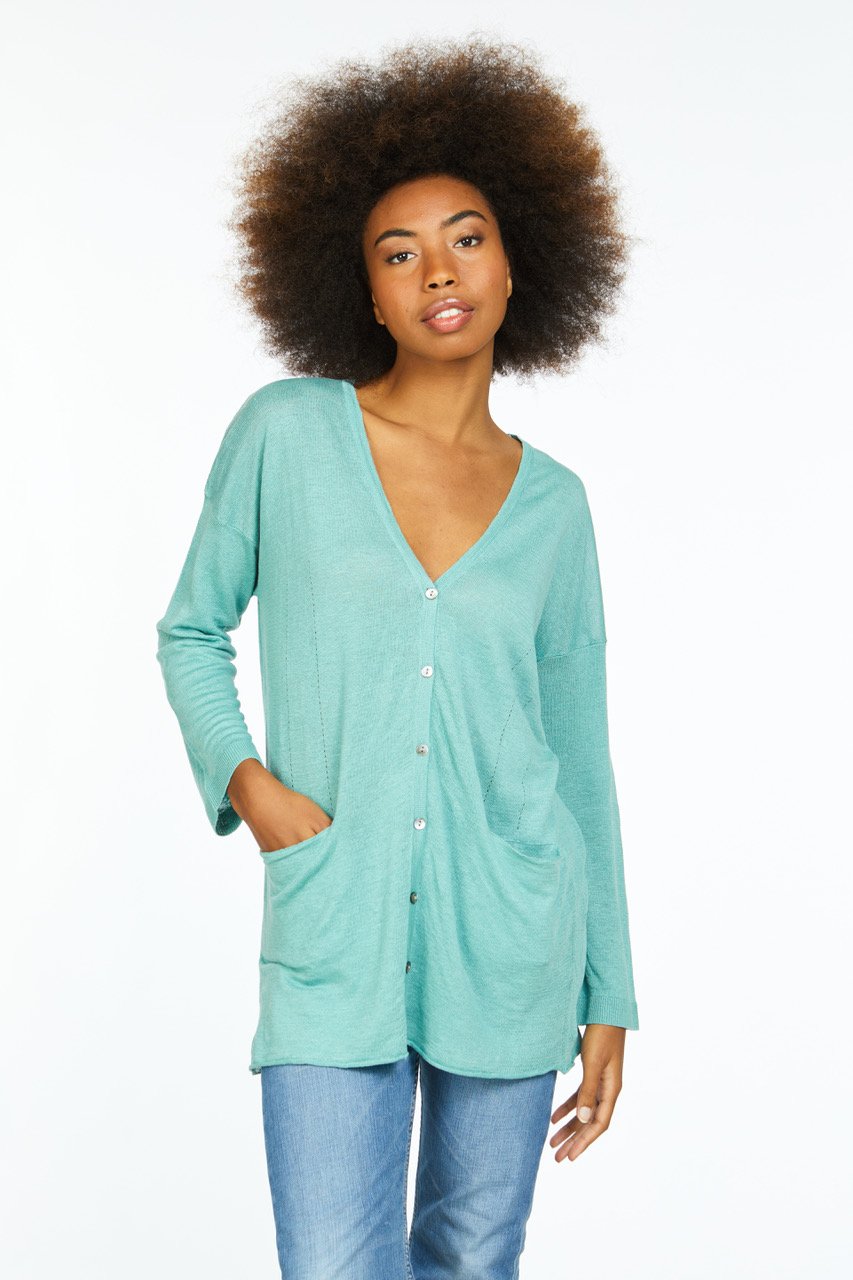 Les-Racines-Du-Ciel-Langer-Cardigan---Leinen-Green