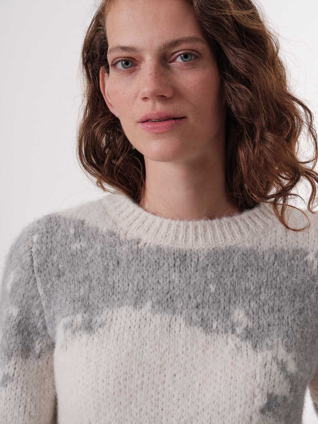 Lanius Pullover Mit Intarsie Off White/Silver Grey Melange Lanius-Pullover-Mit-Intarsie-Off-White/Silver-Grey-Melange