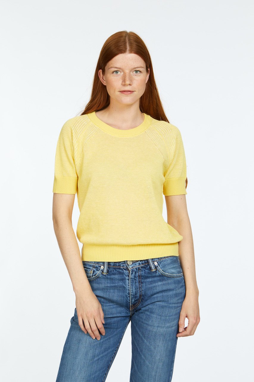 Les-Racines-Du-Ciel-Short-Sleeves-Sweater-Yellow/White