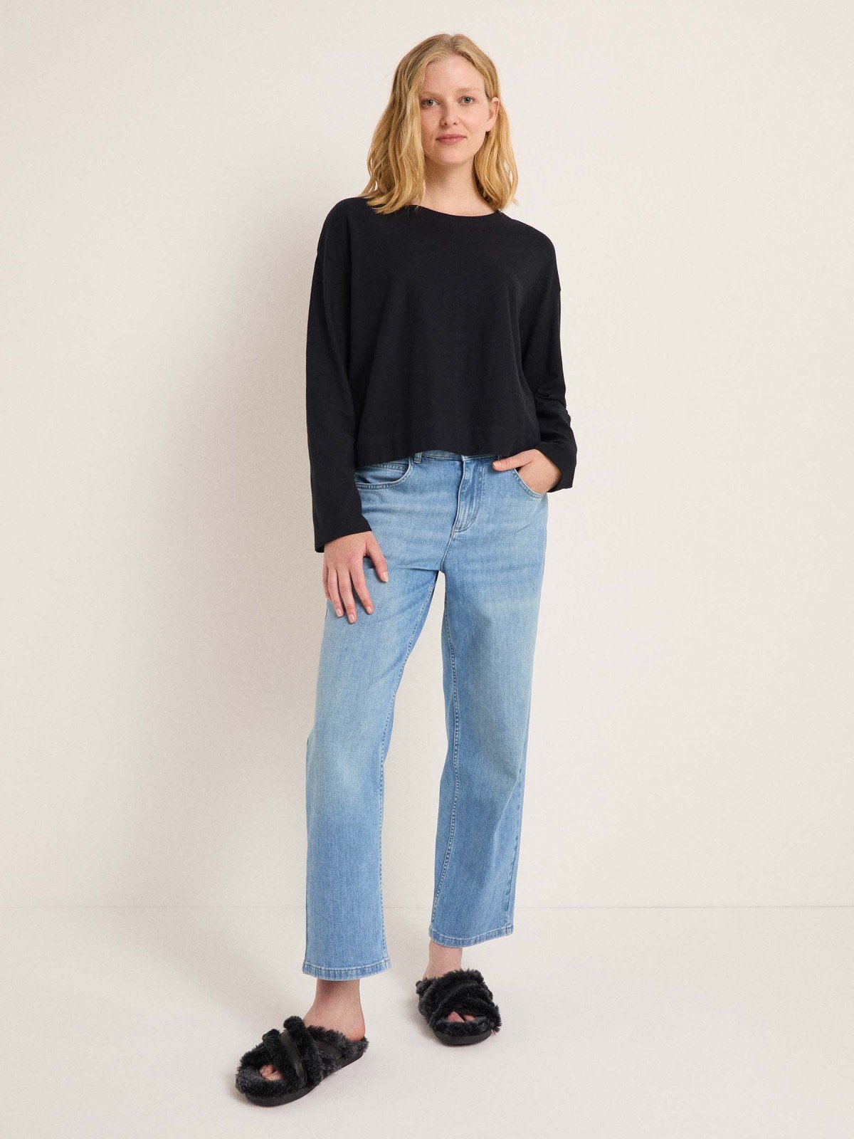 Lanius-Rundhalsshirt-Loose-Fit-(Gots)-Black